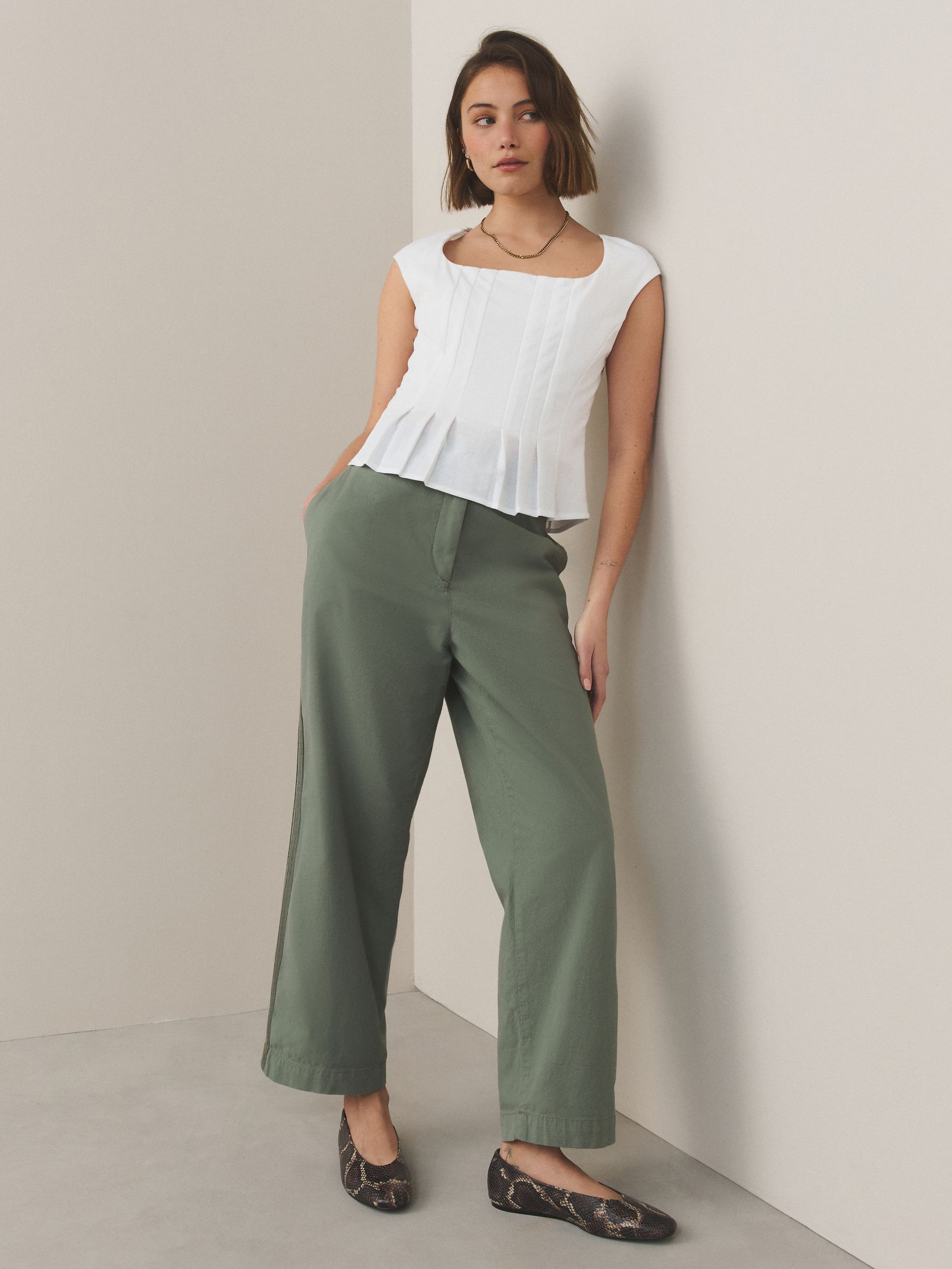 Buy White Pleated Peplum Square Neck Short Sleeve Top from Next USA