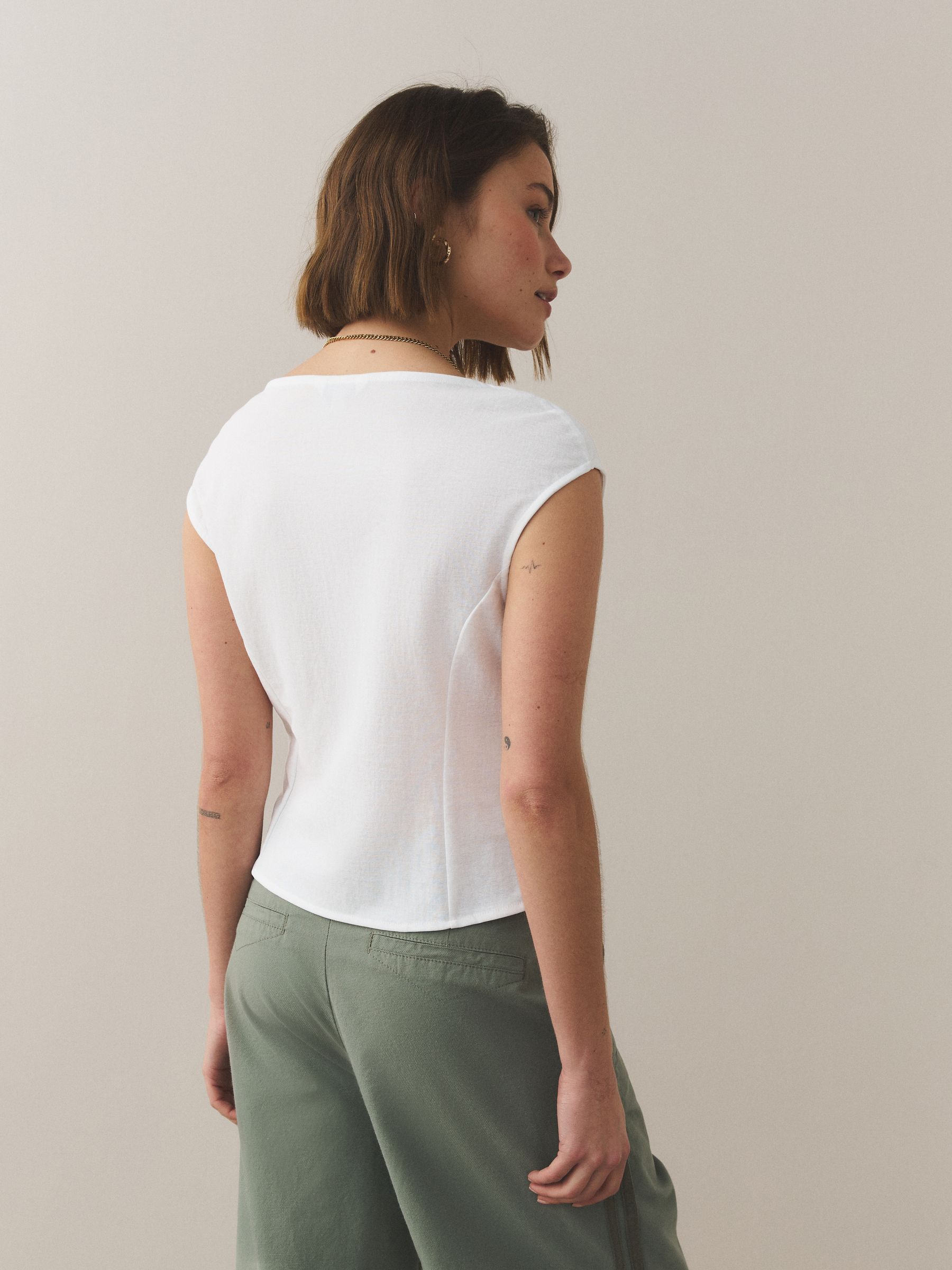 Buy White Pleated Peplum Square Neck Short Sleeve Top from Next USA