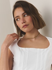 White Pleated Peplum Square Neck Short Sleeve Top - Image 4 of 7