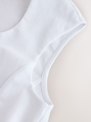 White Pleated Peplum Square Neck Short Sleeve Top - Image 7 of 7