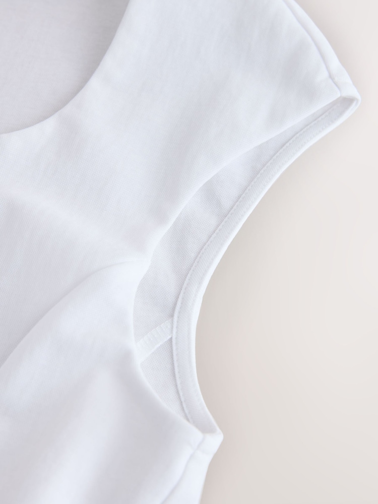 White Pleated Peplum Square Neck Short Sleeve Top - Image 7 of 7