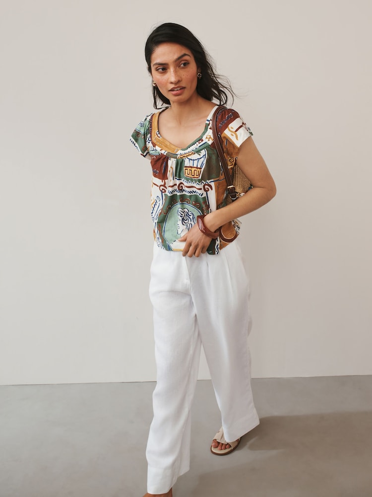 Blue Print Short Sleeved Square Neck Top - Image 2 of 4