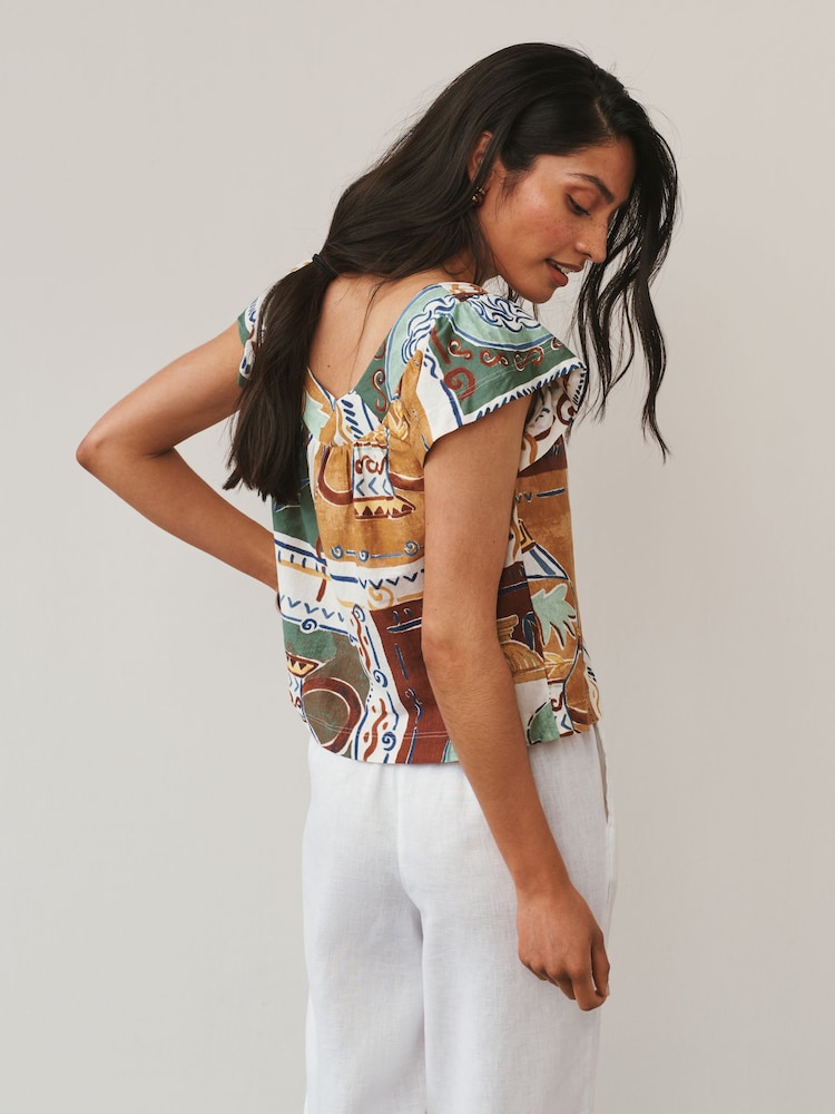 Blue Print Short Sleeved Square Neck Top - Image 4 of 4