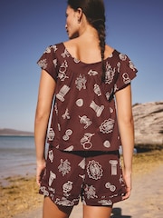 Brown Greek Vase Print Short Sleeved Square Neck Top - Image 4 of 8