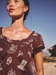 Brown Greek Vase Print Short Sleeved Square Neck Top - Image 5 of 8