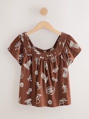 Brown Greek Vase Print Short Sleeved Square Neck Top - Image 6 of 8