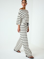 Ecru/Black Stripe Knit Look Wide Leg Trousers - Image 1 of 8