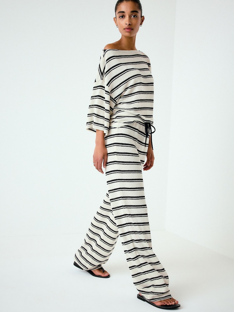 Ecru/Black Stripe Knit Look Wide Leg Trousers - Image 1 of 8