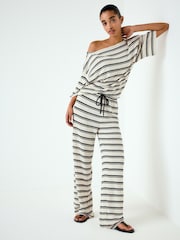 Ecru/Black Stripe Knit Look Wide Leg Trousers - Image 2 of 8