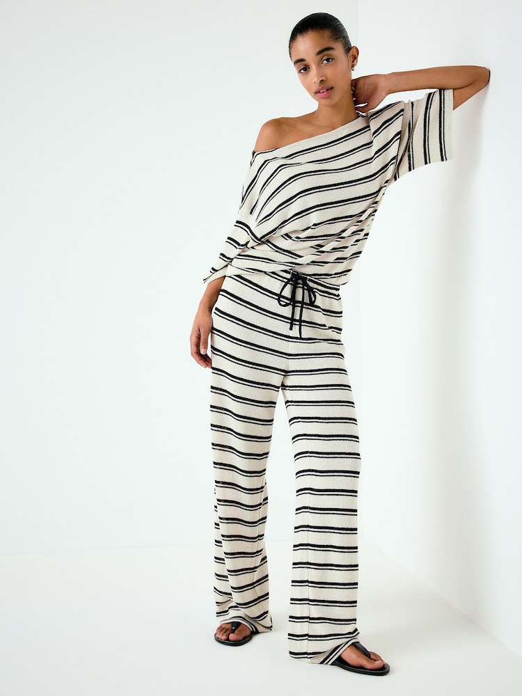 Ecru/Black Stripe Knit Look Wide Leg Trousers - Image 2 of 8