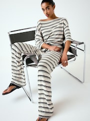 Ecru/Black Stripe Knit Look Wide Leg Trousers - Image 3 of 8