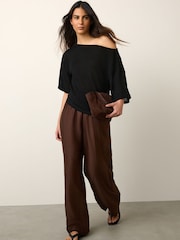 Black Knit Look Asymmetric Short Sleeve Top - Image 2 of 8