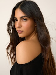 Black Knit Look Asymmetric Short Sleeve Top - Image 4 of 8