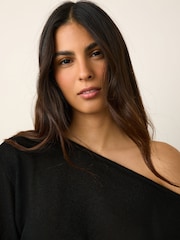 Black Knit Look Asymmetric Short Sleeve Top - Image 5 of 8