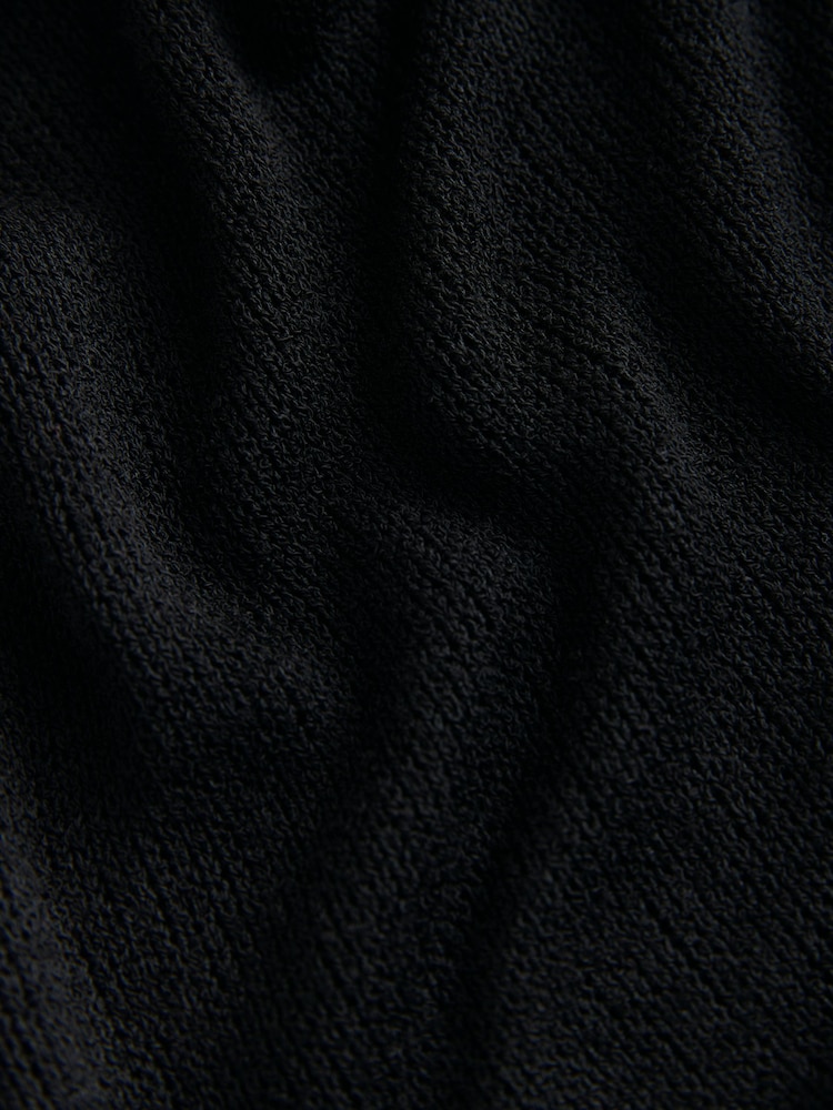 Black Knit Look Asymmetric Short Sleeve Top - Image 8 of 8