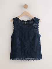 Navy Crochet Sleeveless Tank Top - Image 1 of 3