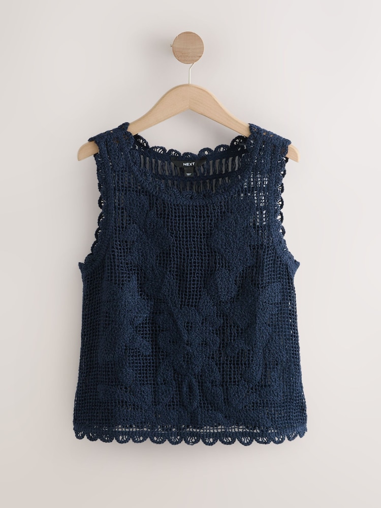 Navy Crochet Sleeveless Tank Top - Image 1 of 3