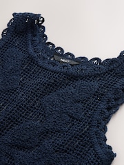 Navy Crochet Sleeveless Tank Top - Image 3 of 3