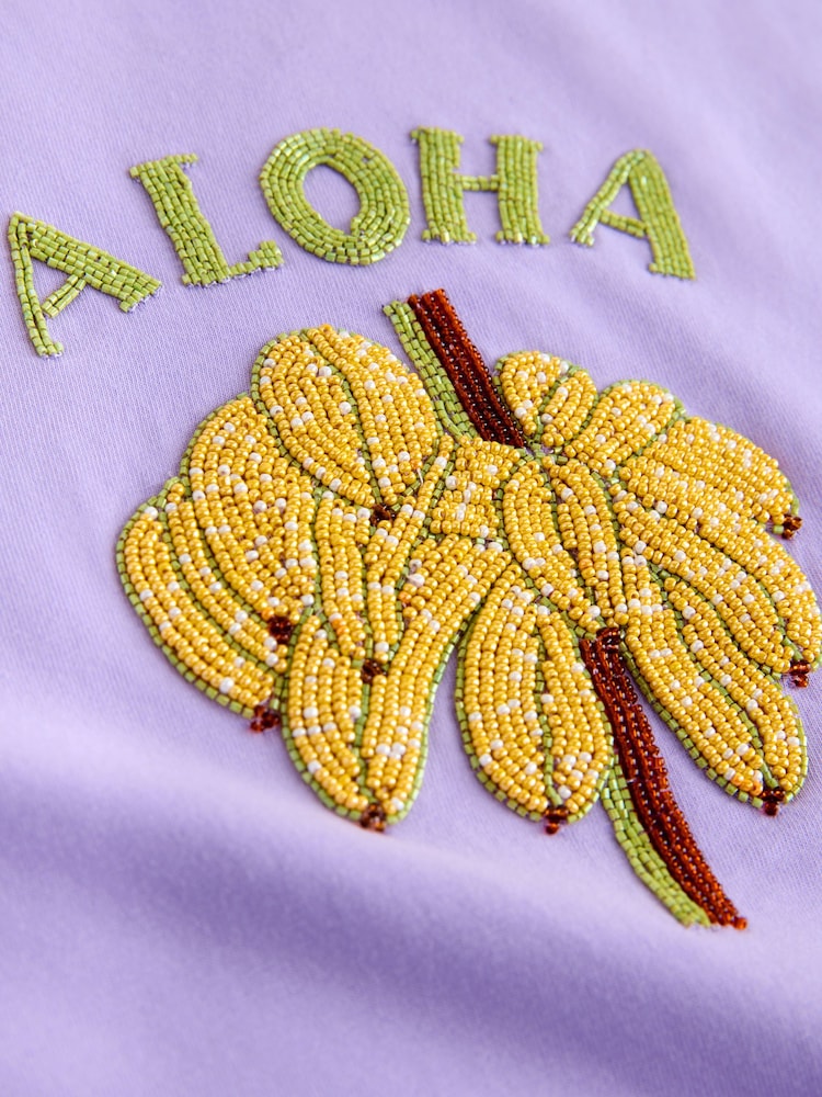Purple Aloha Sparkle Short Sleeve Crew Neck T-Shirt - Image 3 of 3 Purple Aloha Sparkle Short Sleeve Crew Neck T-Shirt - Image 3 of 3