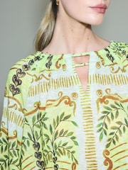 Lime Green Long Sleeve Notch Neck Top - Image 5 of 8