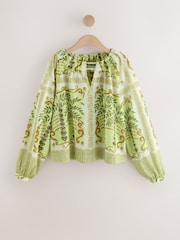 Lime Green Long Sleeve Notch Neck Top - Image 6 of 8