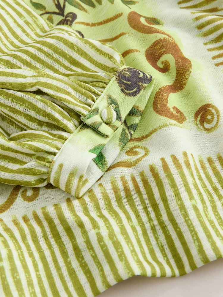 Lime Green Long Sleeve Notch Neck Top - Image 8 of 8