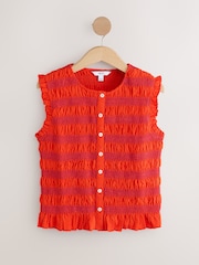 紅色 - Shirred Sleeveless Button Through Top - 圖片 6/8