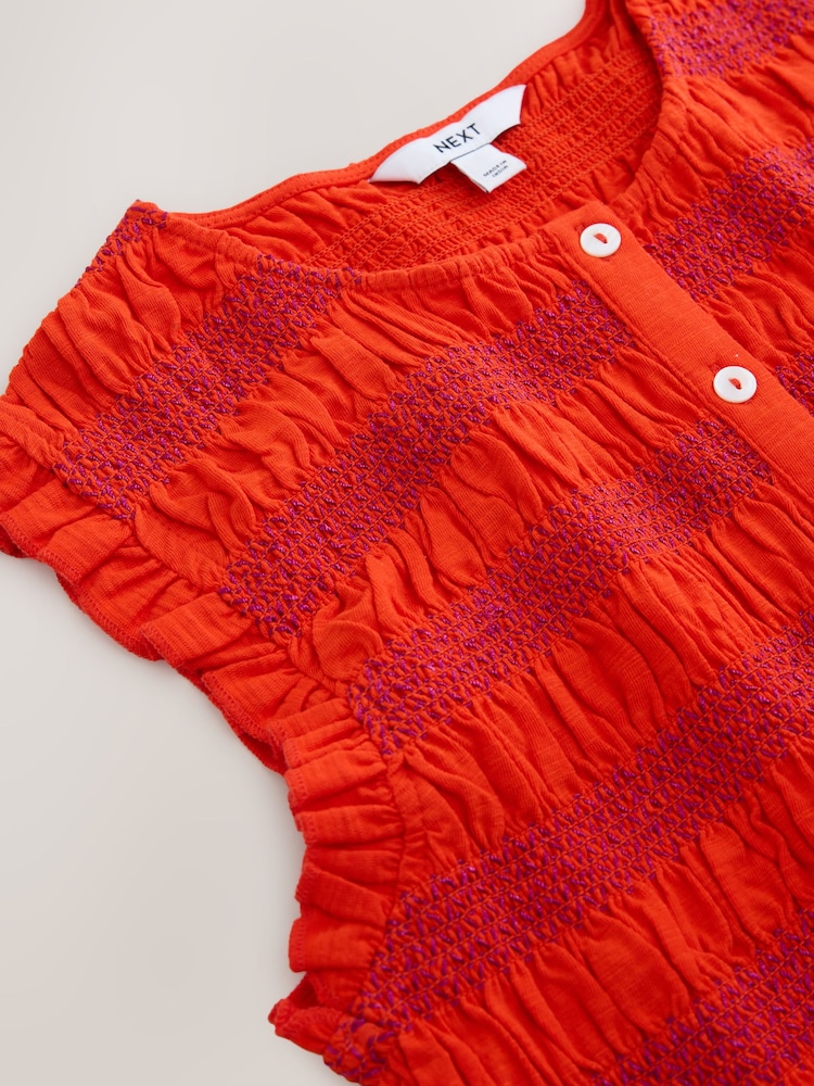 紅色 - Shirred Sleeveless Button Through Top - 圖片 8/8