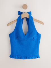 Albastru - Shirred Halter Neck Sleeveless Top - Imaginea 5 din 7