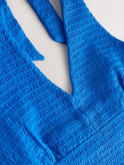 Albastru - Shirred Halter Neck Sleeveless Top - Imaginea 6 din 7