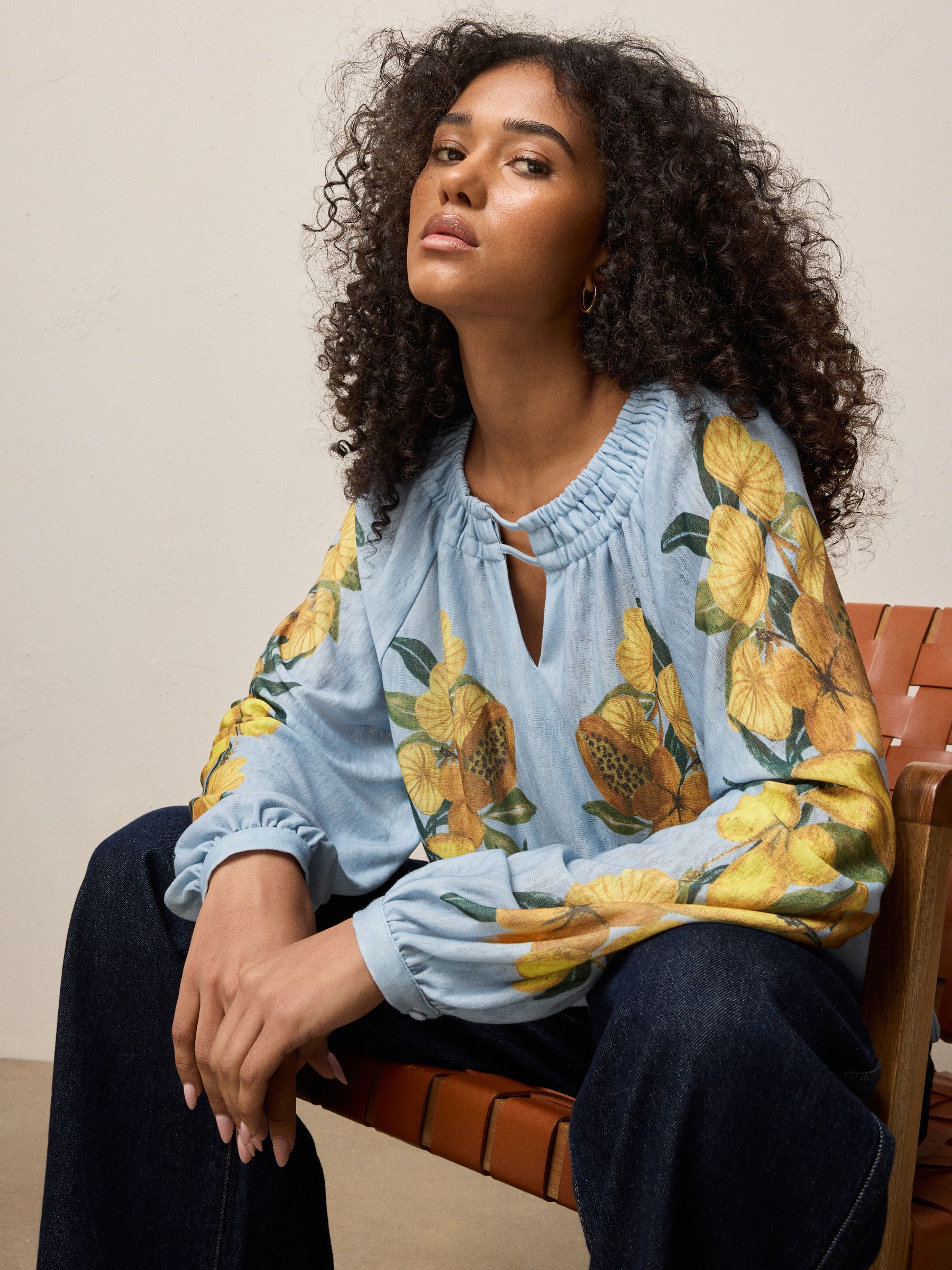 トップス Duy Buy Blue Floral Print Long Sleeve Notch Neck Top from the Next UK