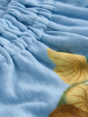 Blue Floral Print Long Sleeve Notch Neck Top - Image 2 of 3