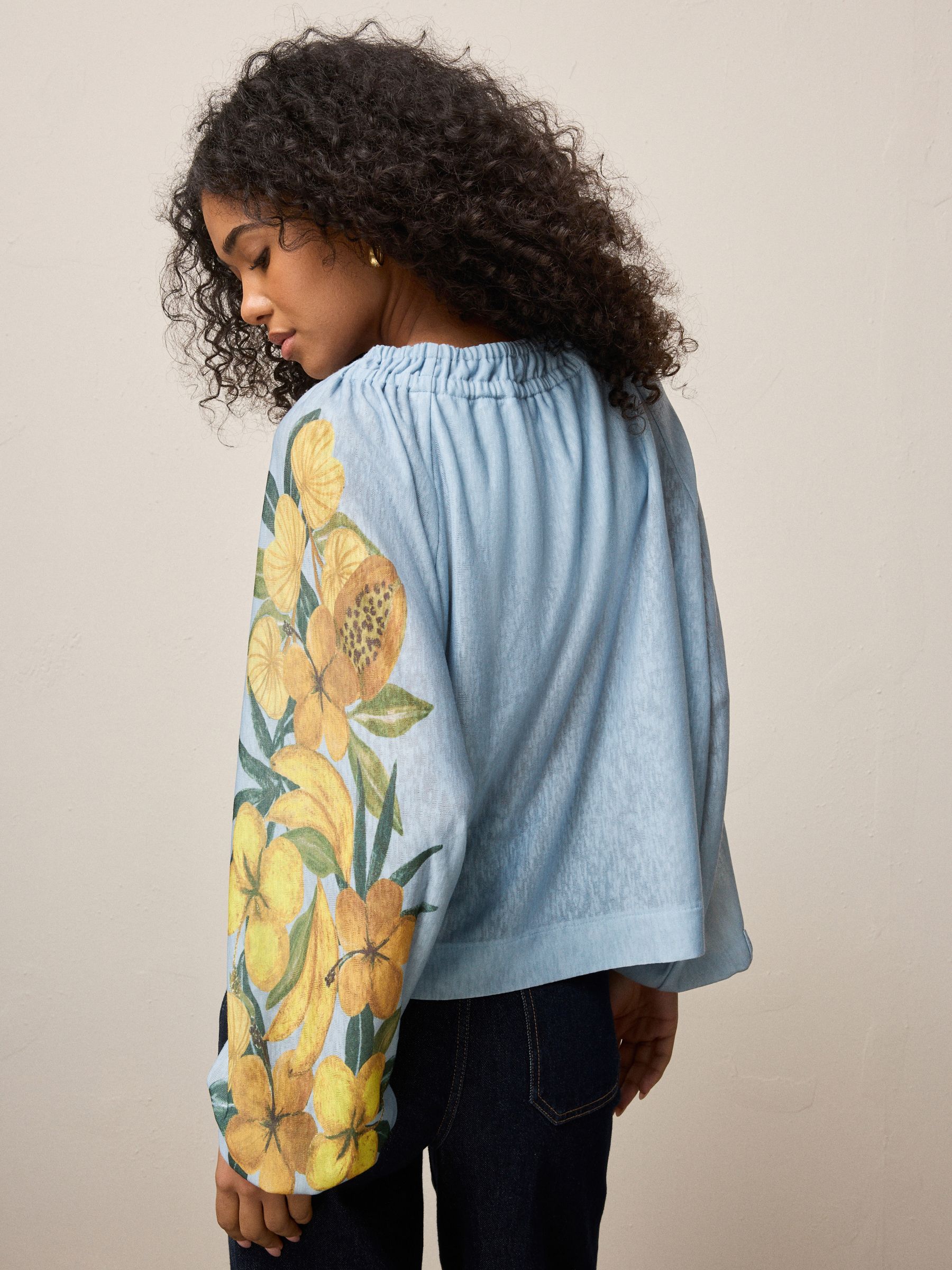Buy Blue Floral Print Long Sleeve Notch Neck Top from the Next UK