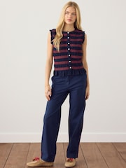 Navy/Red Stripe Shirred Sleeveless Button Through Top - Image 2 of 4