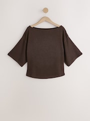 Chocolate Brown Knit Look Asymmetric Short Sleeve Top - Image 6 of 8