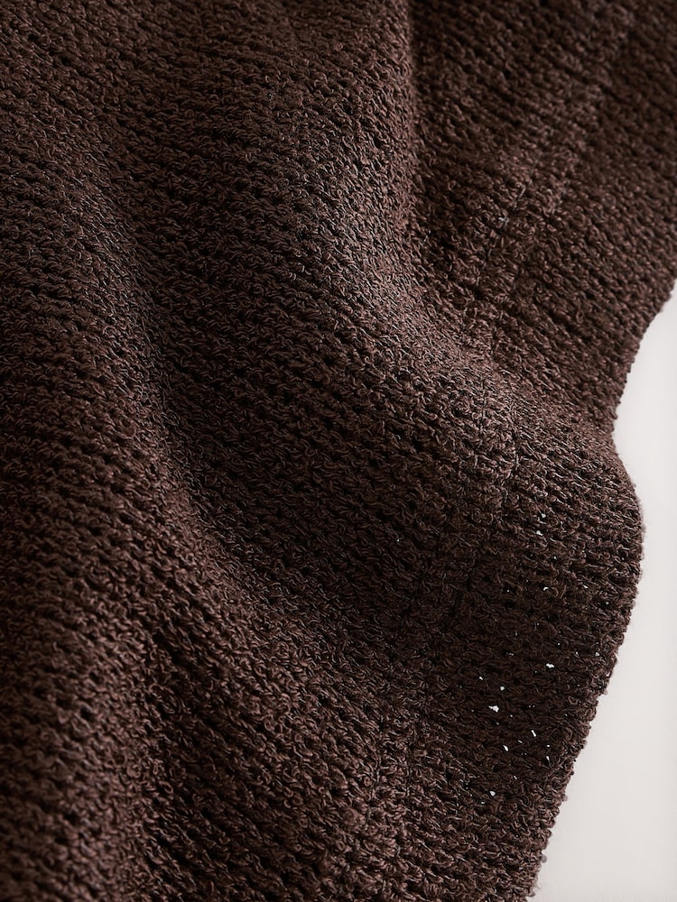 Chocolate Brown Knit Look Asymmetric Short Sleeve Top - Image 8 of 8