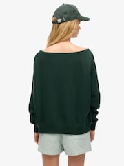 Superdry Green Athletic Essentials Bardot Crew Sweat Top - Image 2 of 4