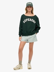 Superdry Green Athletic Essentials Bardot Crew Sweat Top - Image 3 of 4