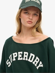 Superdry Green Athletic Essentials Bardot Crew Sweat Top - Image 4 of 4