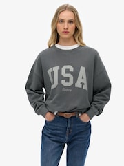 Superdry Grey Athletic Essentials Relaxed Crew Sweat Top - Image 1 of 7