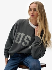 Superdry Grey Athletic Essentials Relaxed Crew Sweat Top - Image 4 of 7