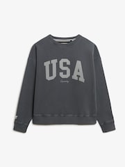Superdry Grey Athletic Essentials Relaxed Crew Sweat Top - Image 6 of 7