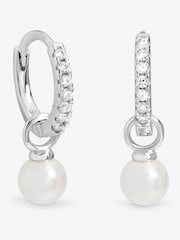 Simply Silver 925 Sterling Silver Cubic Zirconia Pave Pearl Hoop Earrings - Image 1 of 3