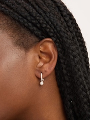 Simply Silver 925 Sterling Silver Cubic Zirconia Pave Pearl Hoop Earrings - Image 2 of 3