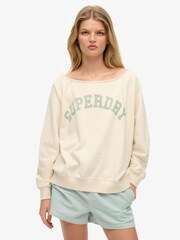 Superdry White Athletic Essentials Bardot Crew Sweat Top - Image 1 of 4