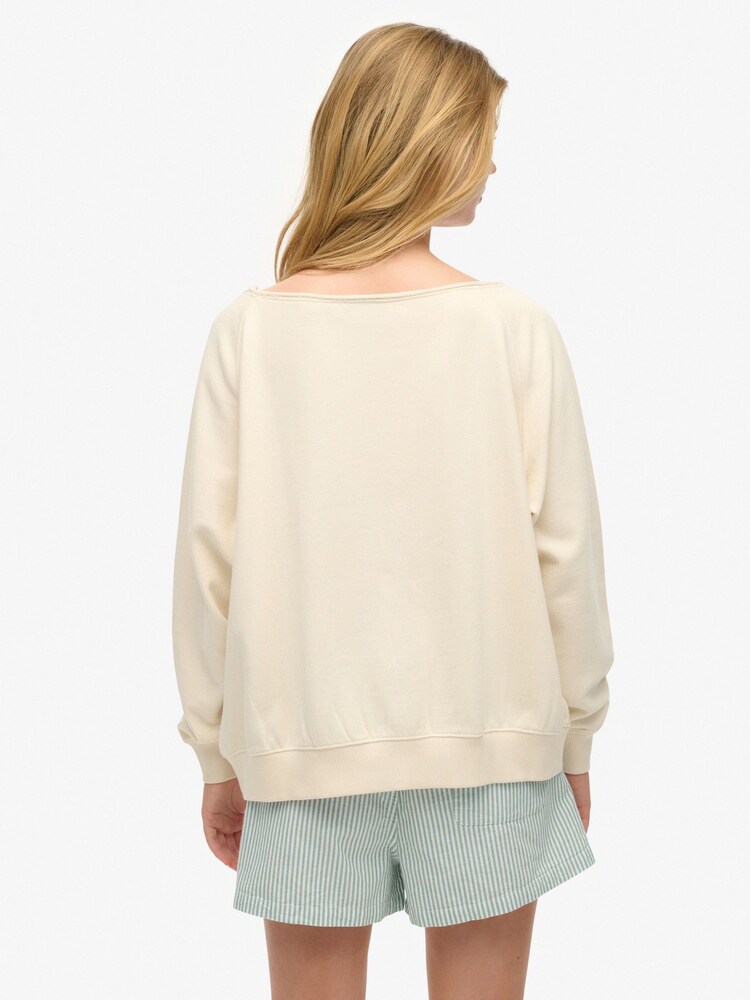 Superdry White Athletic Essentials Bardot Crew Sweat Top - Image 2 of 4