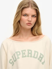 Superdry White Athletic Essentials Bardot Crew Sweat Top - Image 4 of 4