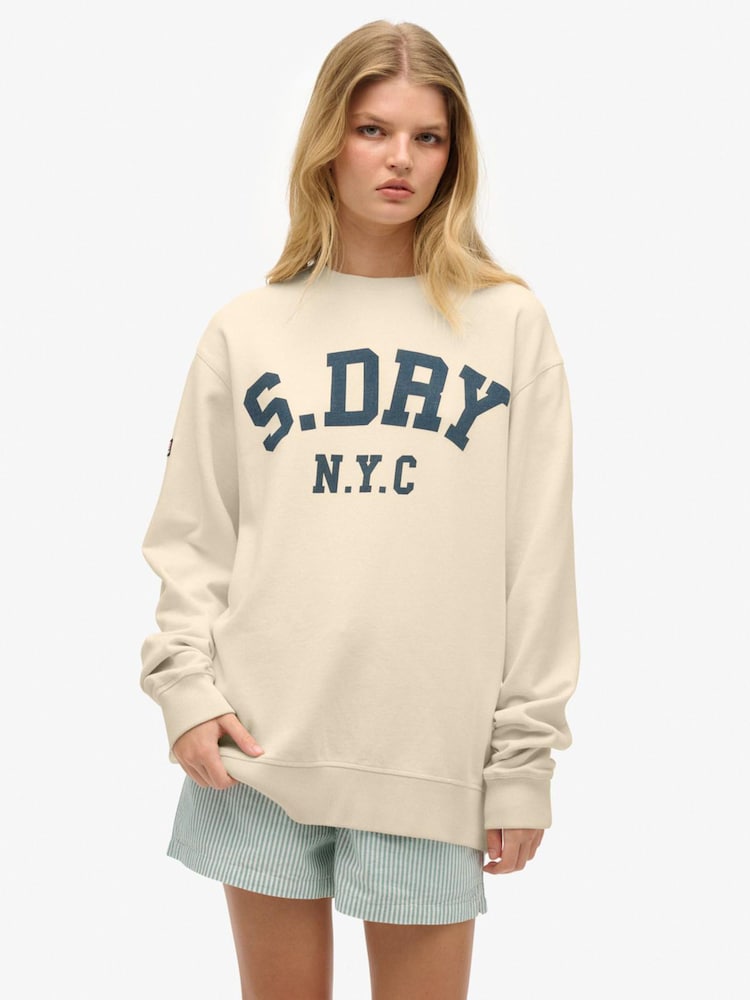 Superdry White Athletic Essentials Slouchy Sweatshirt - Image 1 of 5