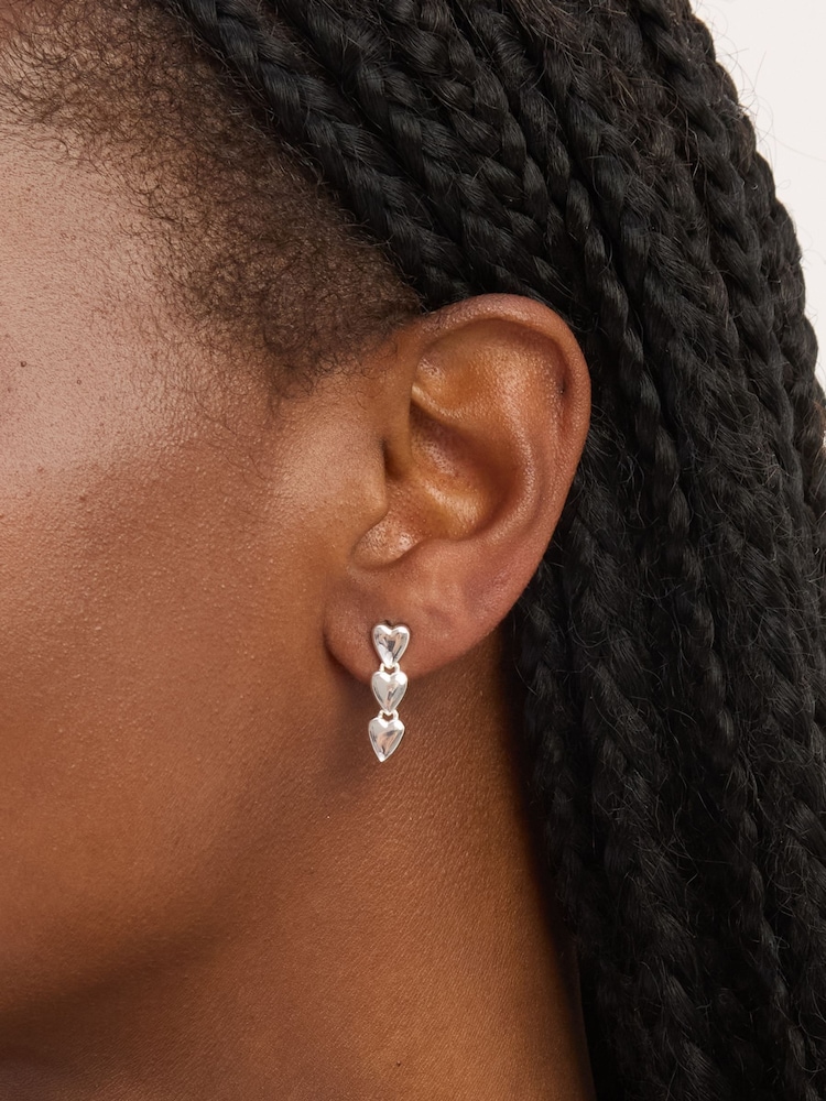 Simply Silver Silver Tone Polished Triple Heart Drop Earrings - Image 2 of 2 Simply Silver Silver Tone Polished Triple Heart Drop Earrings - Image 2 of 2