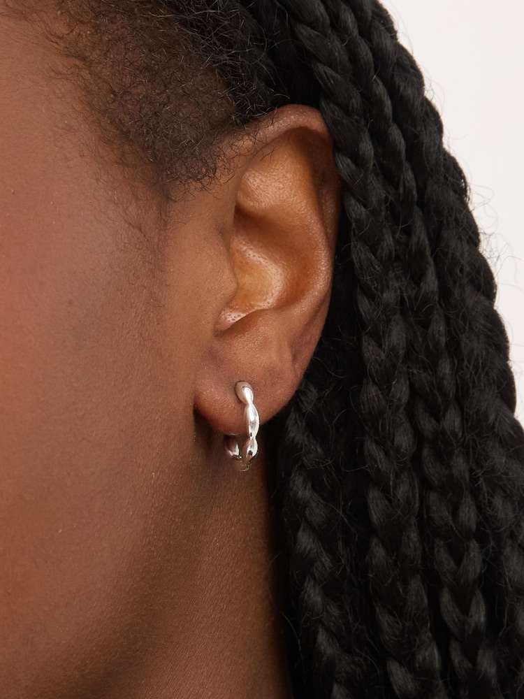 Simply Silver 925 Sterling Silver Polished Pebble Hoop Earrings - Image 2 of 3